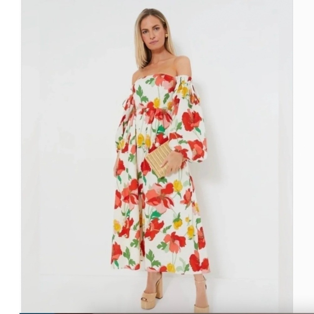Hyacinth House Tuckernuck Marigold Floral Off Shoulder Cotton Midi Dress S‎